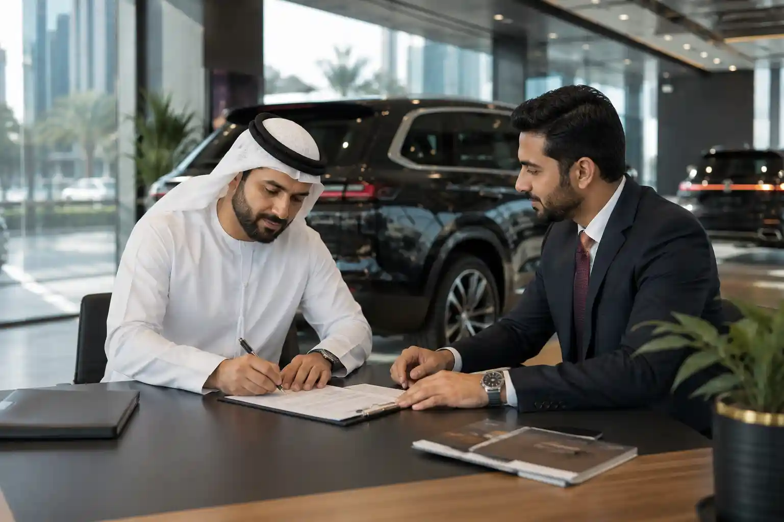 UAE resident arranging car finance installment plan at dealership