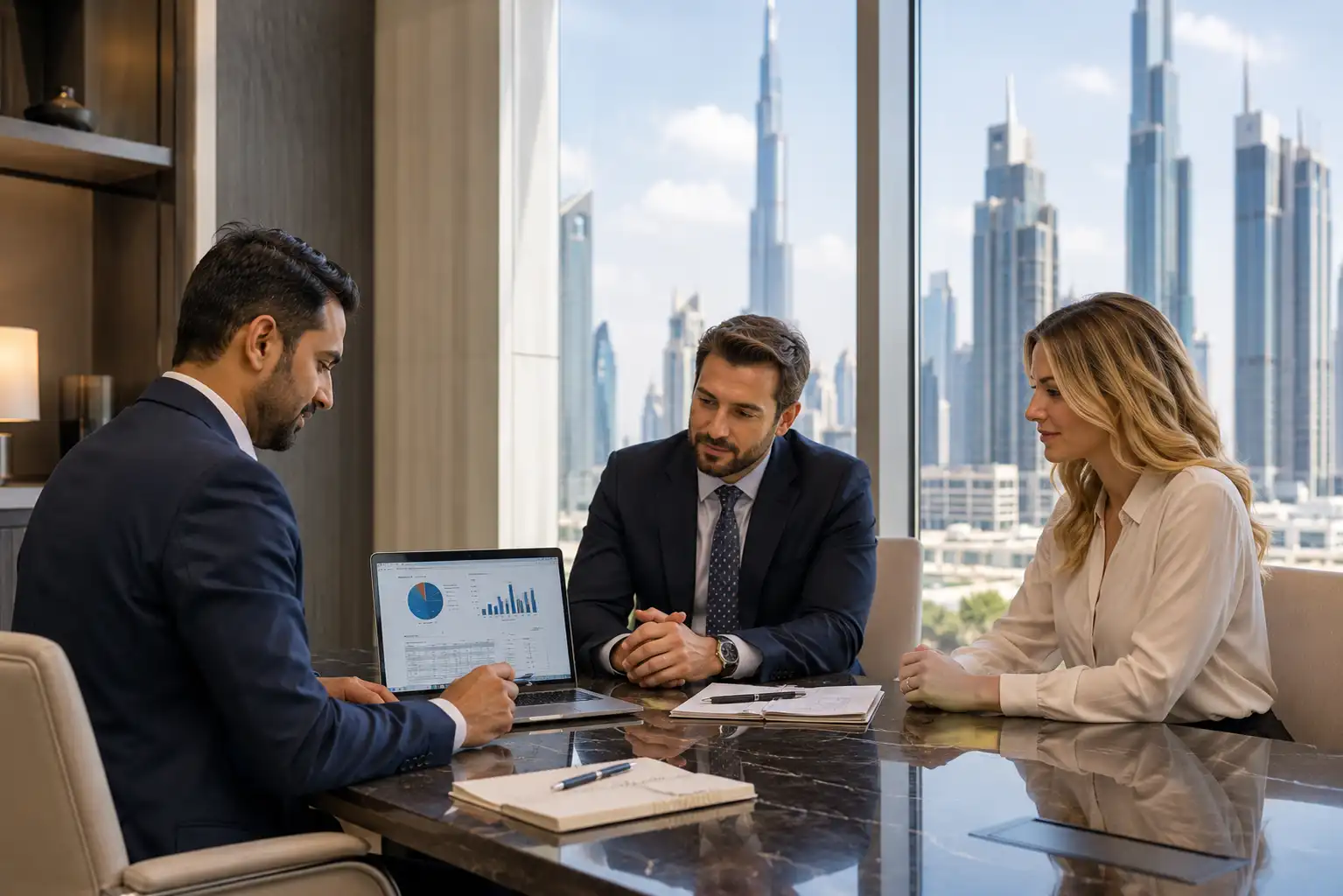 Expat professionals managing finances and investments in Dubai UAE