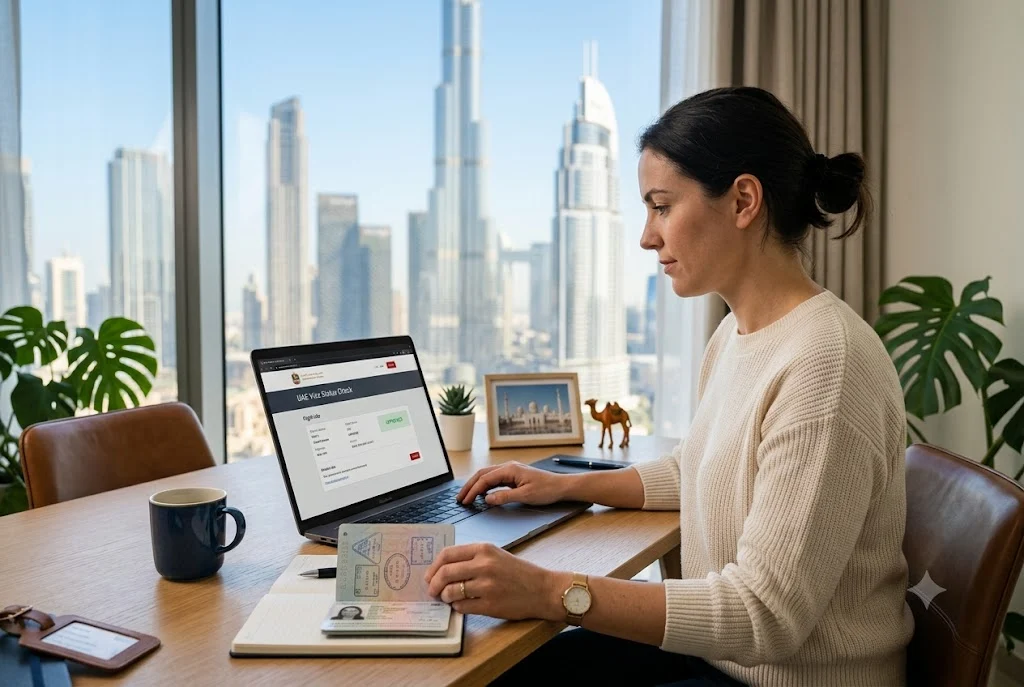 Traveler checking UAE visa status online using passport details