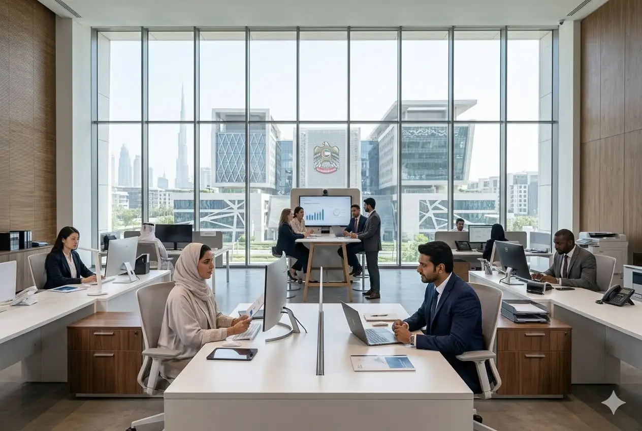 Professionals working in a Dubai government office environment