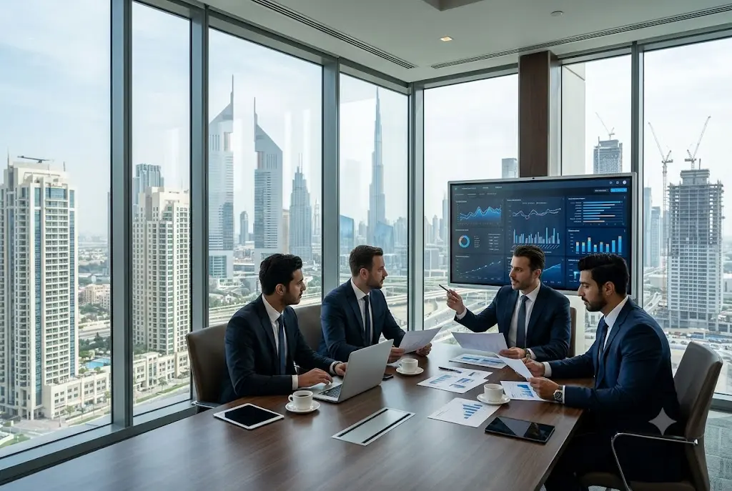 Dubai real estate market news featuring modern skyline and property industry analysis
