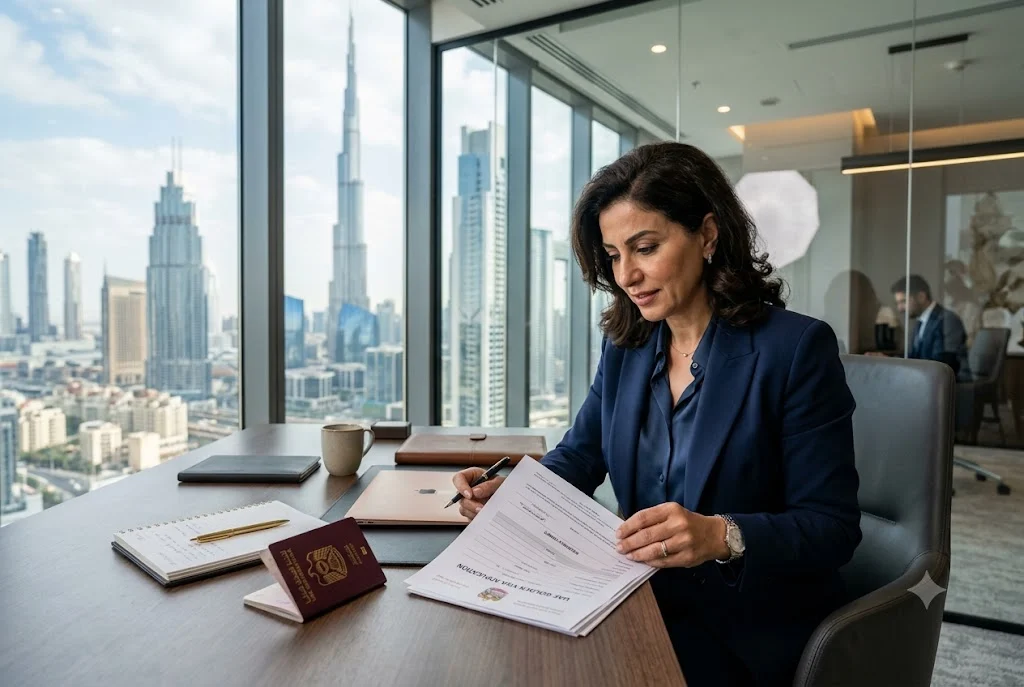 Professional reviewing UAE Golden Visa residency documents