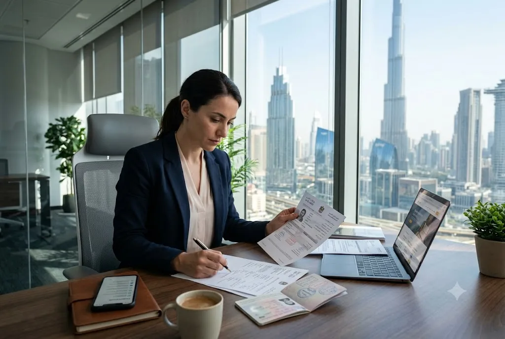 Traveler reviewing UAE visa policy documents and immigration information