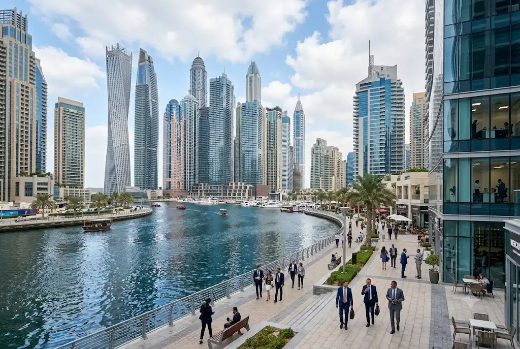 Business Bay Dubai featuring modern skyscrapers and commercial towers near Dubai Canal