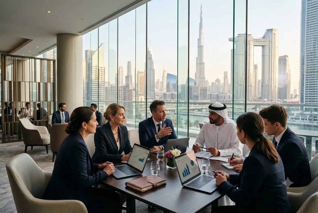 Investors exploring business opportunities in Dubai commercial sector