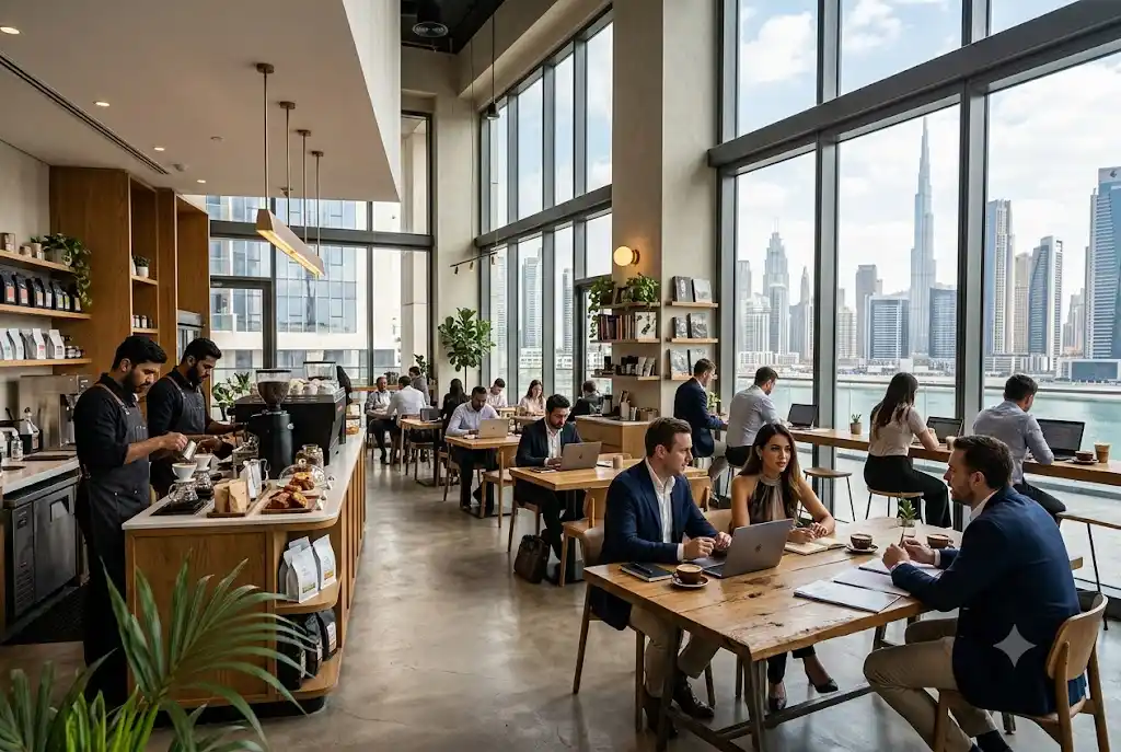 Coffee shops in Business Bay providing specialty coffee and work-friendly café environments