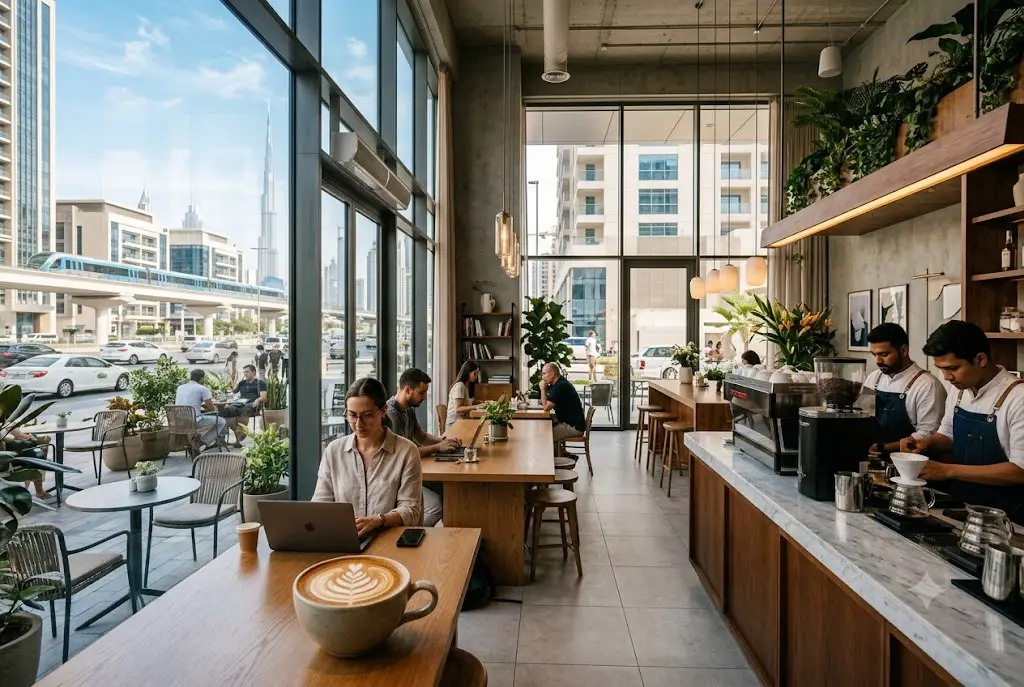 Modern coffee shops near me offering specialty coffee and comfortable seating in the UAE.