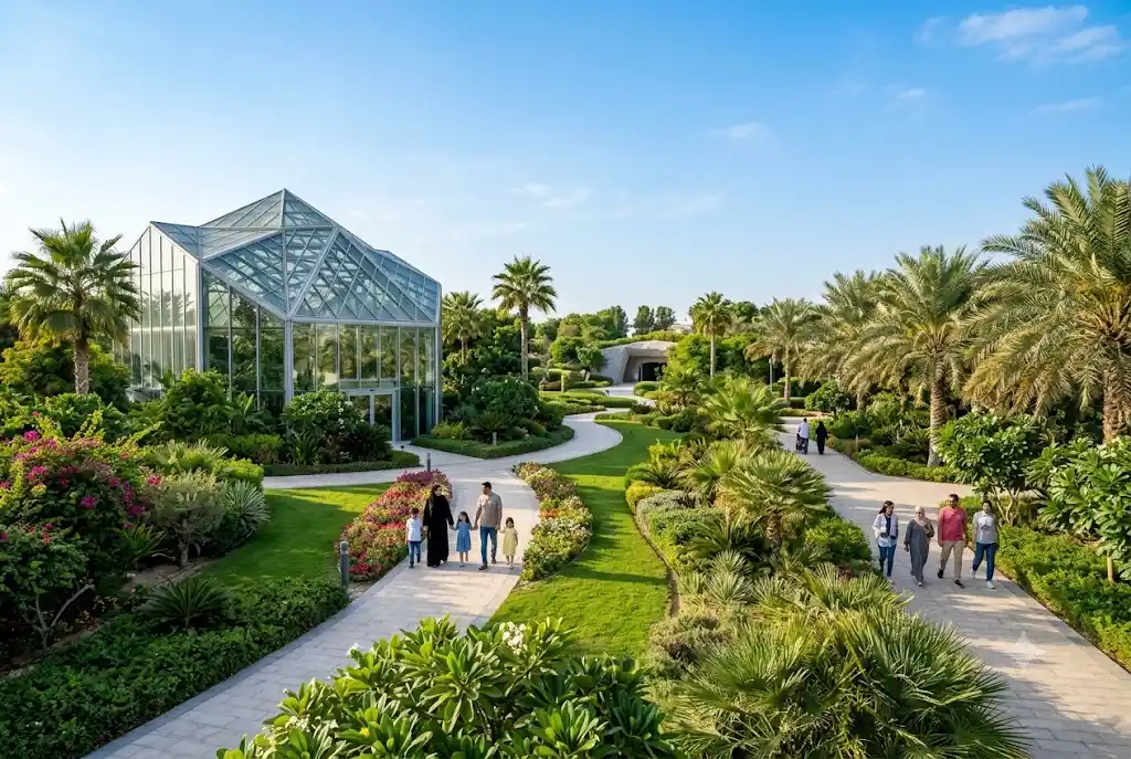 Visitors exploring Quranic Park in Dubai with landscaped gardens and educational attractions.