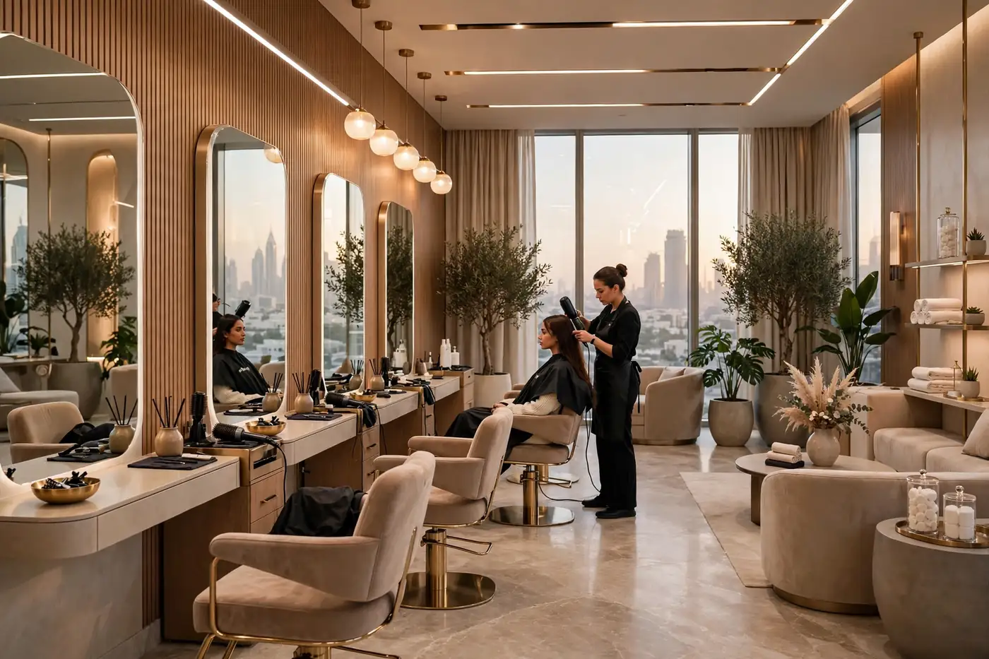 Hair stylist at work in one of the modern beauty salons in UAE