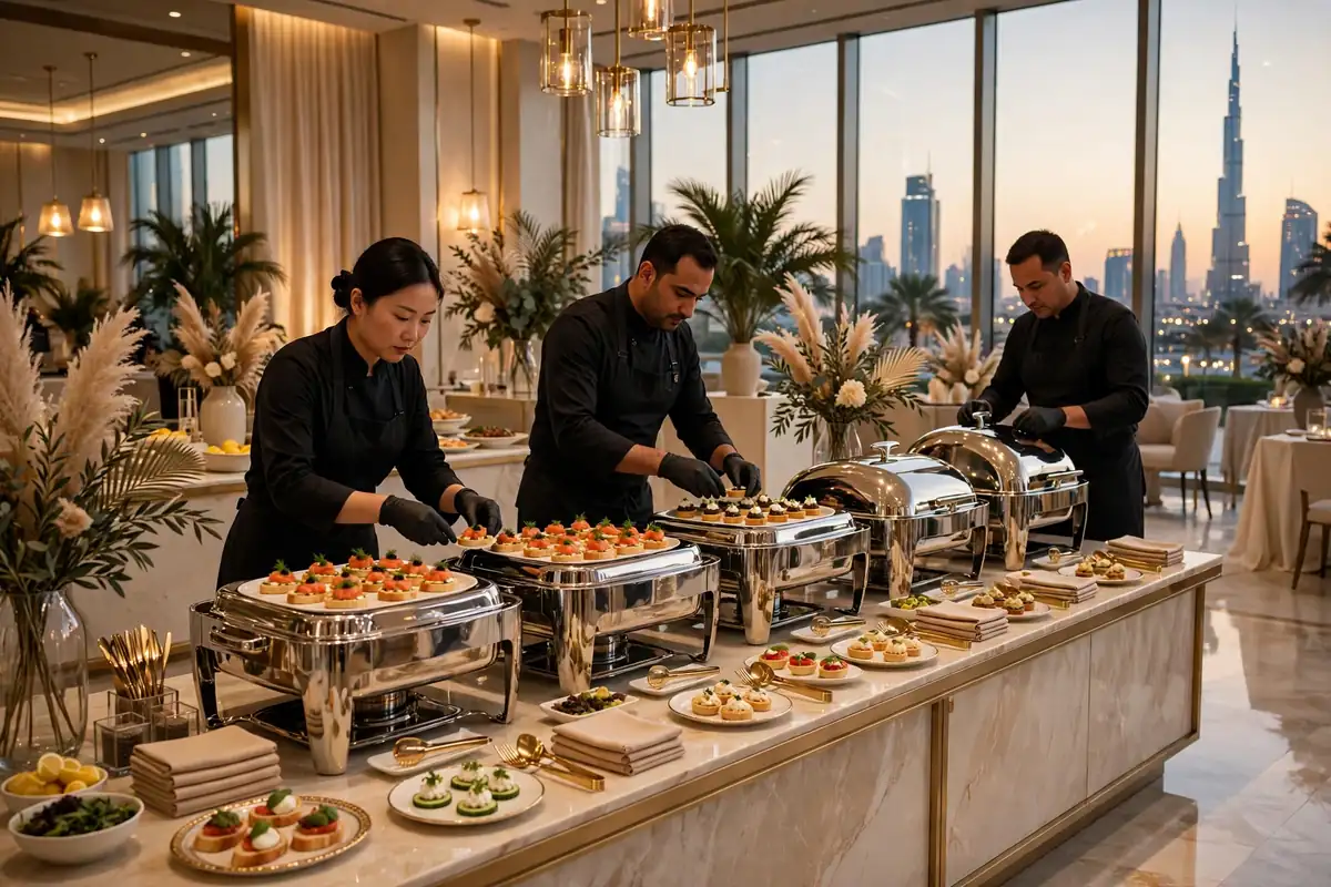 Catering services in UAE - buffet setup at an upscale Dubai event