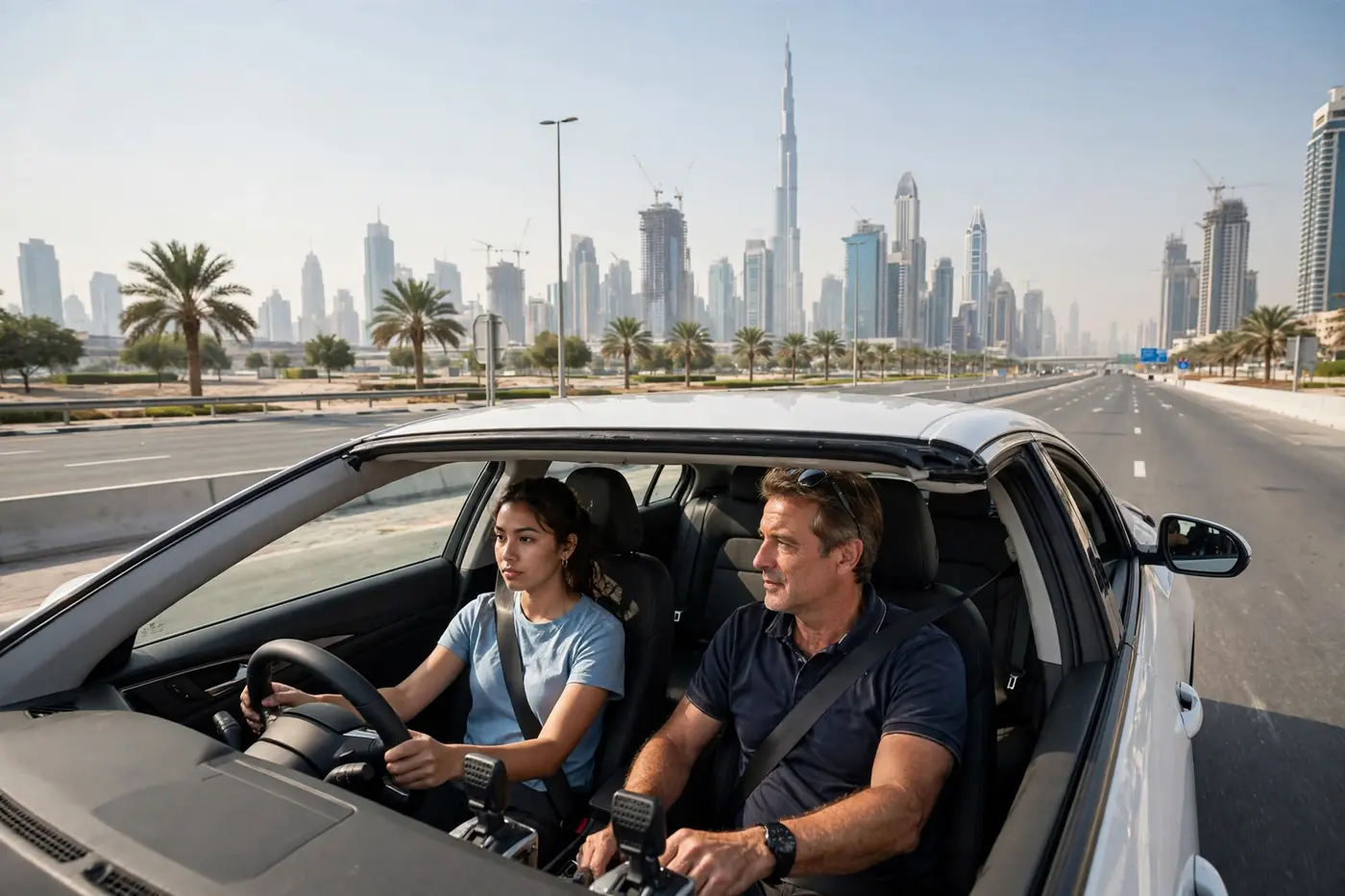 Instructor teaching a student at driving schools in UAE in Dubai