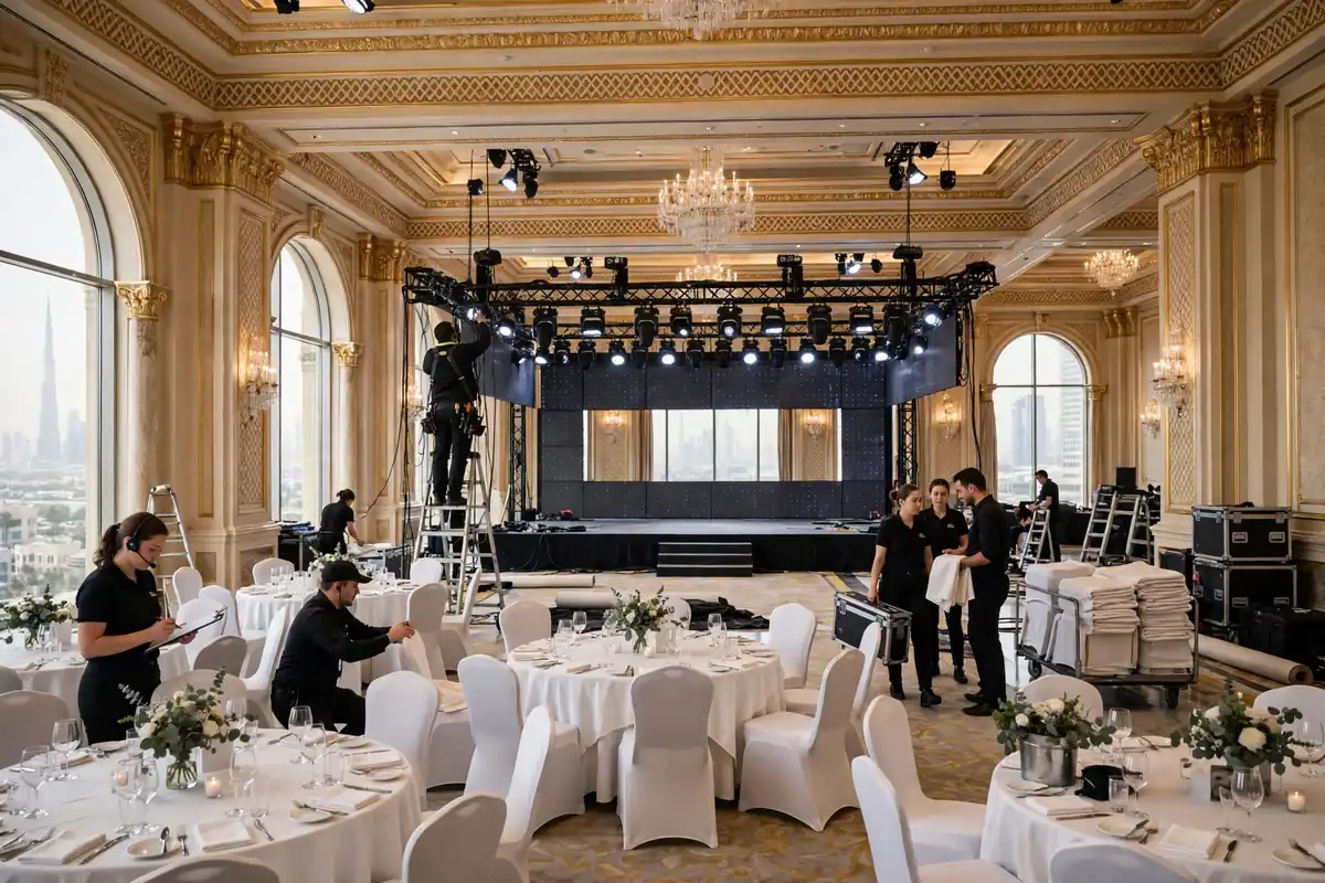 Event management in UAE - ballroom setup in a Dubai hotel