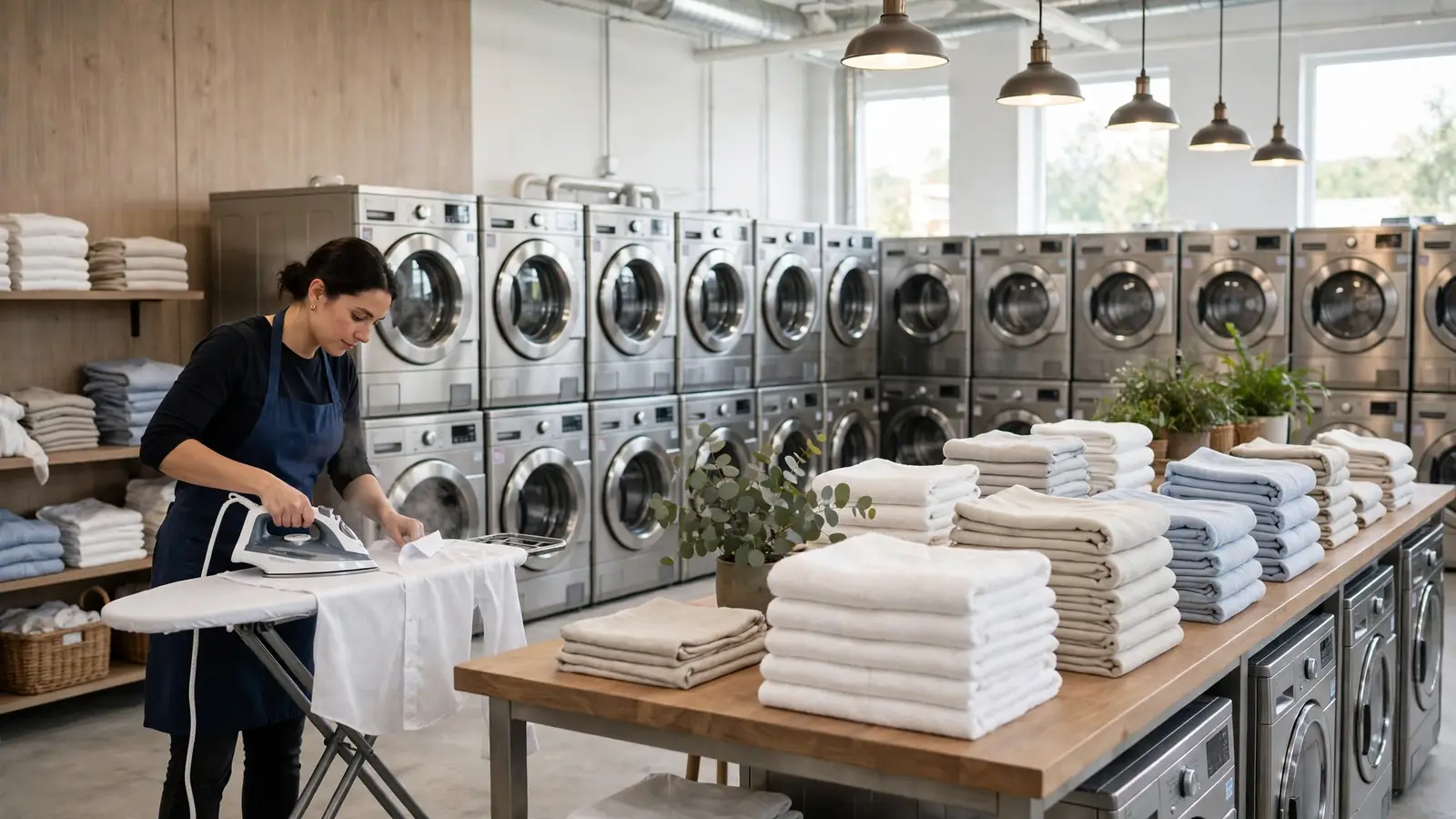 Laundry services in UAE in a bright modern laundry facility