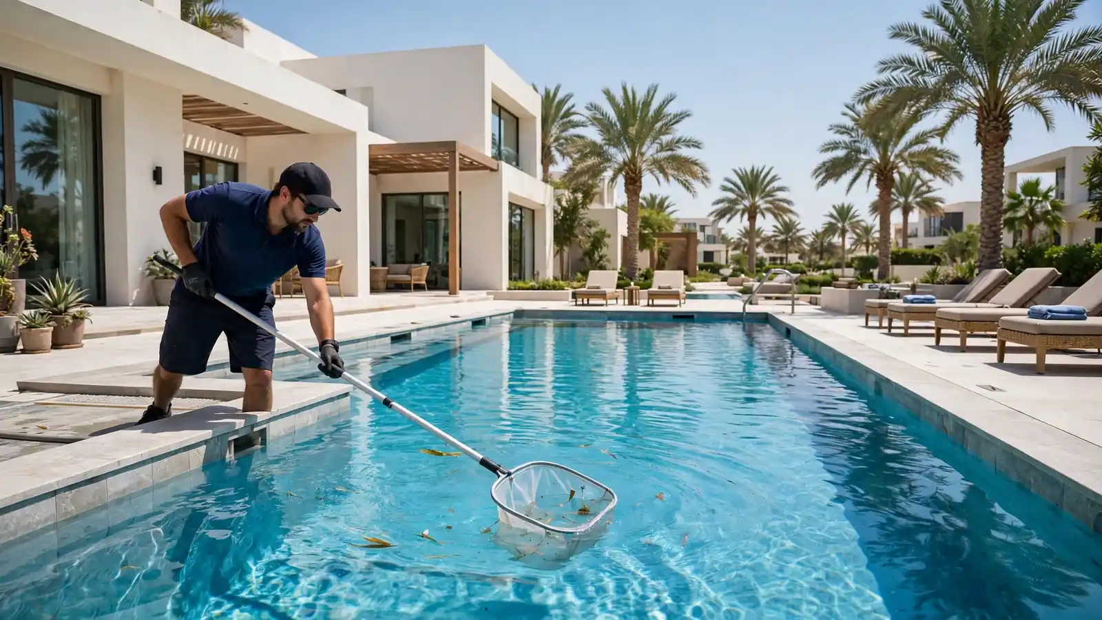 Swimming pool cleaning in UAE at a private villa pool